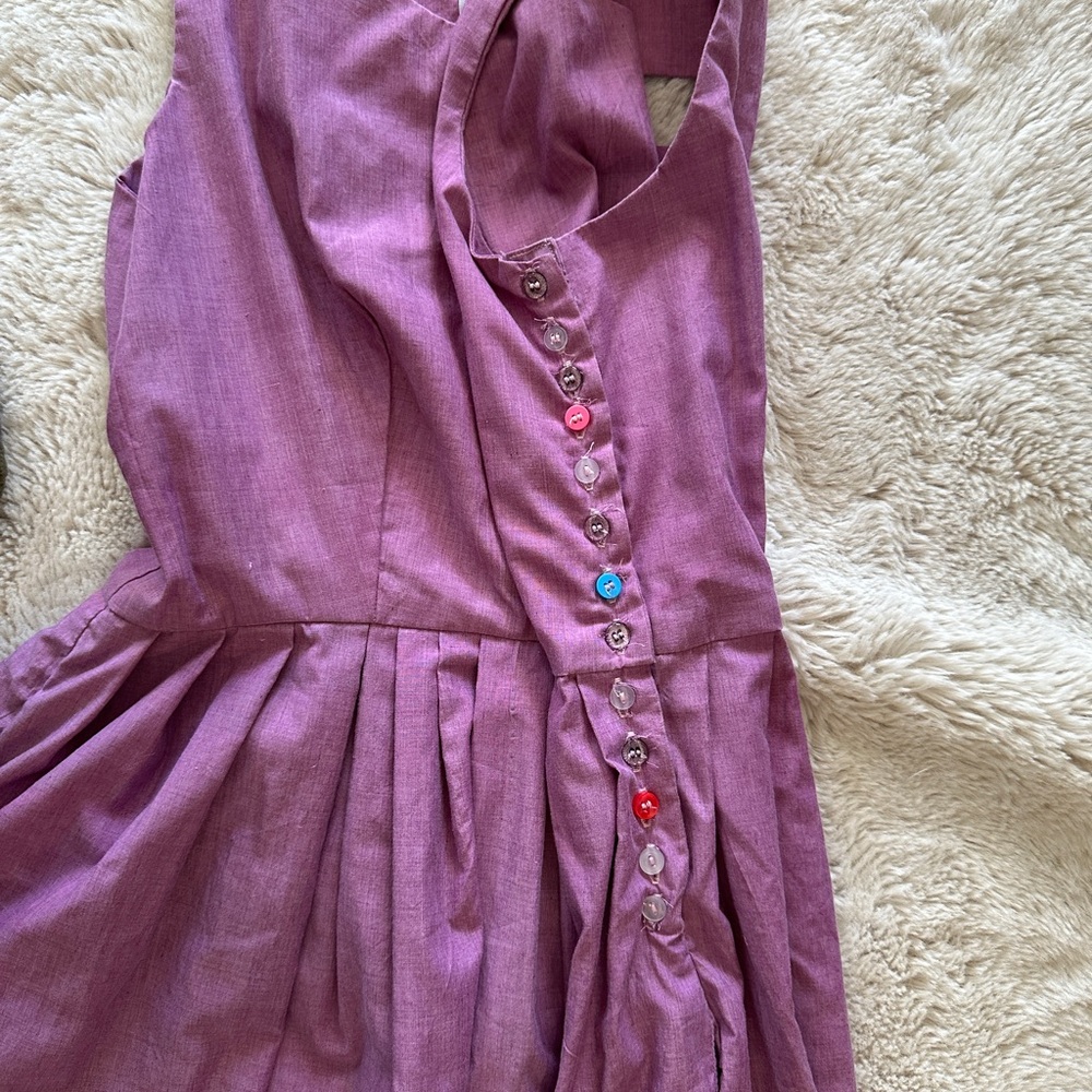 Unique Flour Sack Asymmetrical Purple Dress with Button Details - Picture 3 of 10